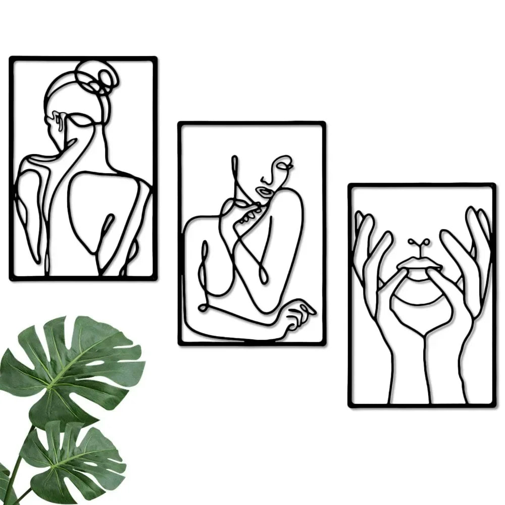 Metal Wall Art 3pcs Abstract Line Drawing Decor for Kitchen Bathroom Living Room and Living Room Wall Decor Metal Wall Hanging