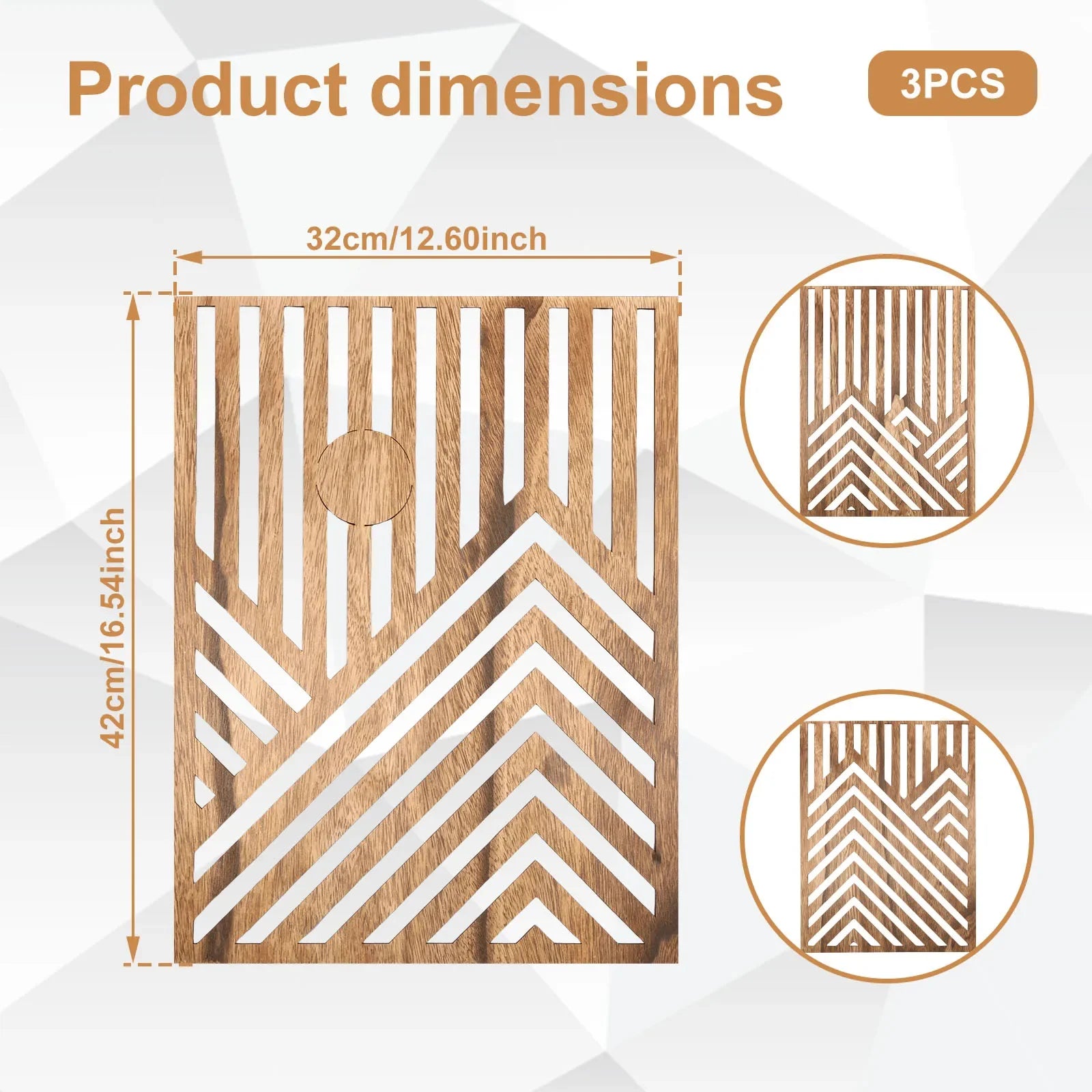 3Pcs Wood Wall Art Wood Wall Sculpture Decor Openwork Wood Wall Ornament Easy to Hang Timber Wall Artwork for Living Room