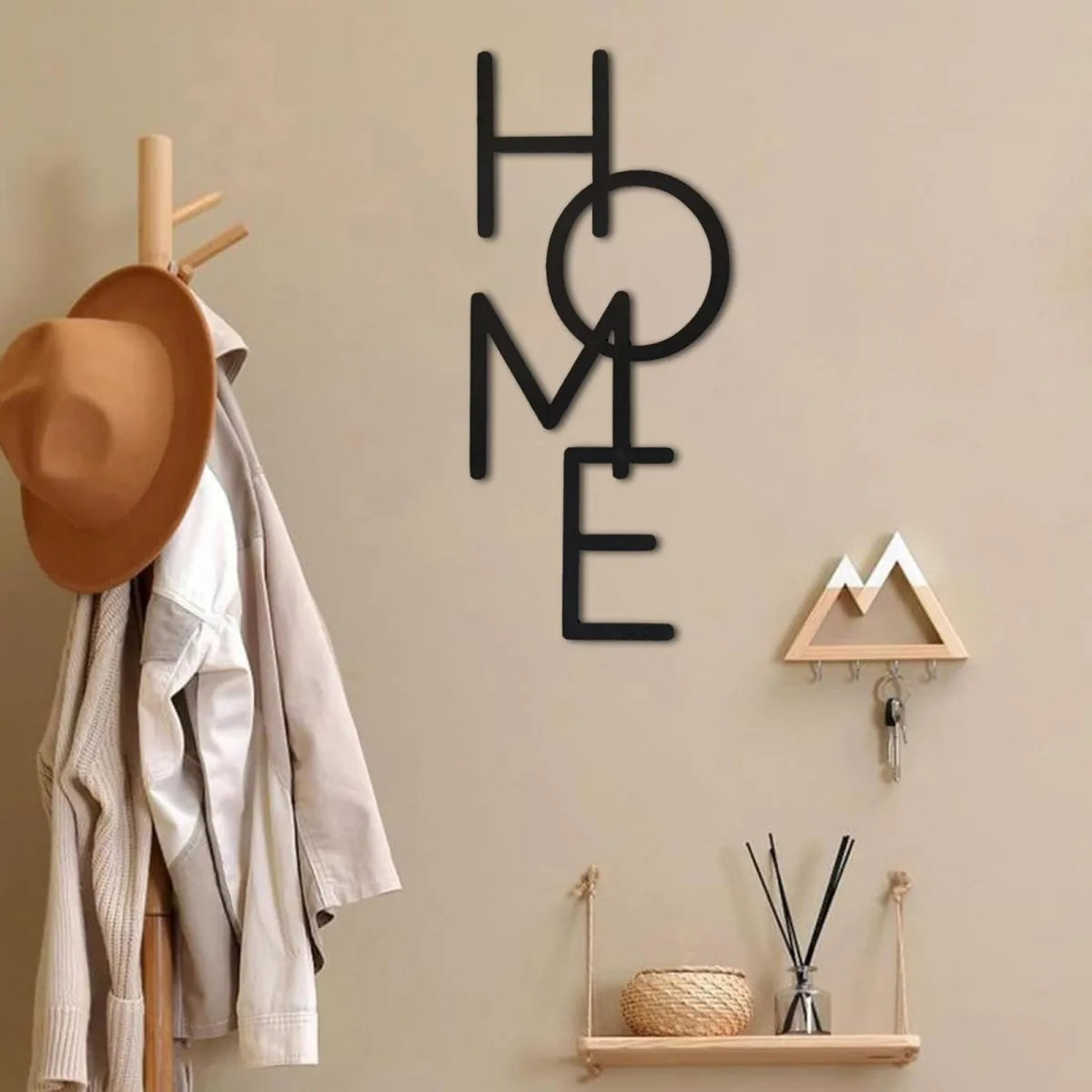 Wooden HOME Wall Art Sign, Rustic Handcrafted Letter Decor, Farmhouse Living Room Wall Decoration, Housewarming Wedding Gift