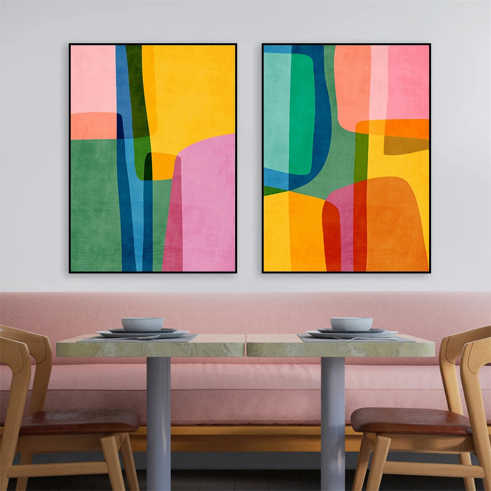 Colorful Vibrant Wall Art Poster Tones Lines Prints Abstract Rounded Shapes Art Poster Canvas Painting Bedroom Nursery Decor