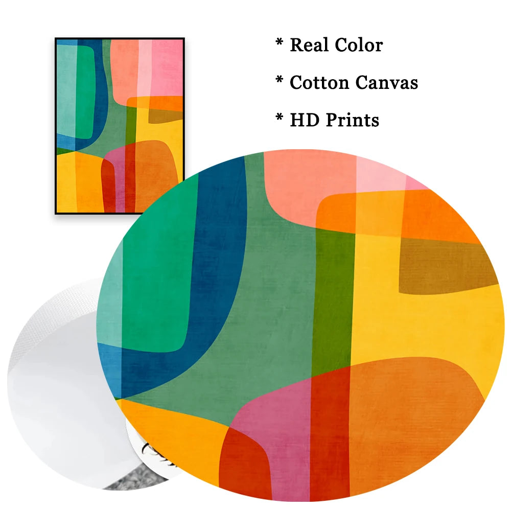 Colorful Vibrant Wall Art Poster Tones Lines Prints Abstract Rounded Shapes Art Poster Canvas Painting Bedroom Nursery Decor