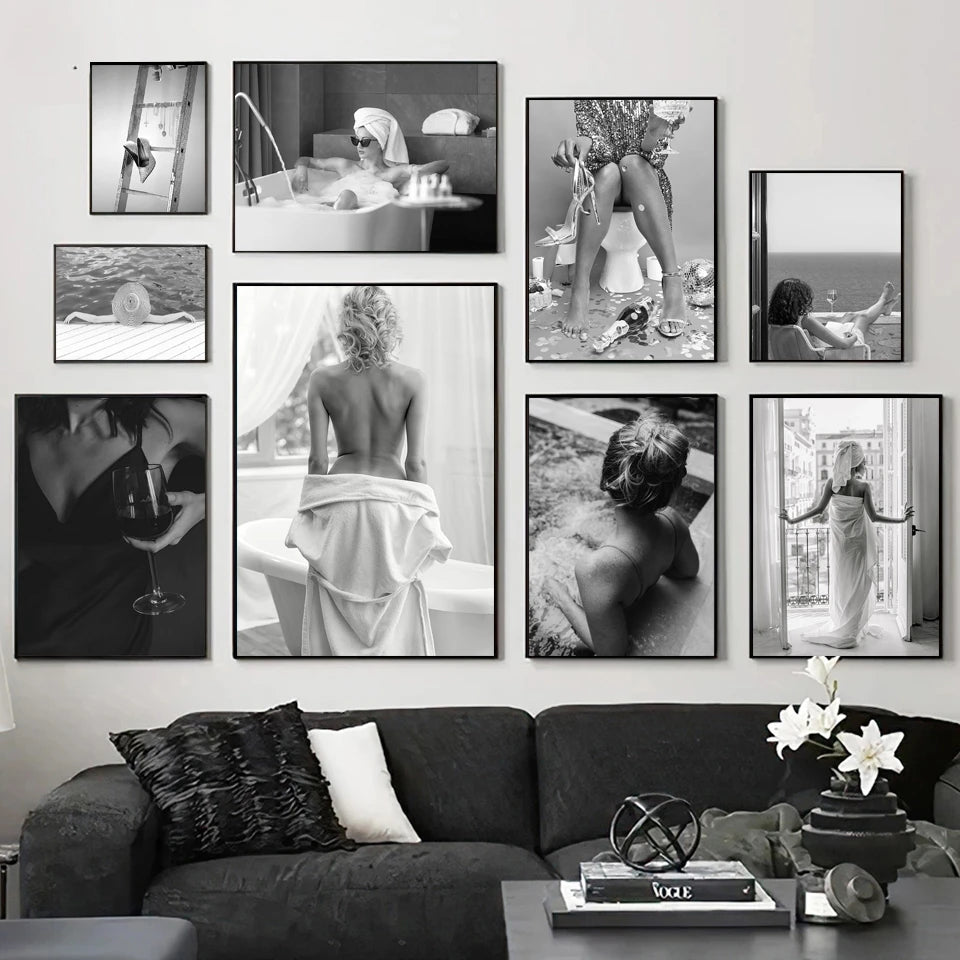 Modern Black and White Wall Art Fashion Sexy Woman Back Luxury Bathroom HD Canvas Poster Prints Home Bedroom Living Room Decor