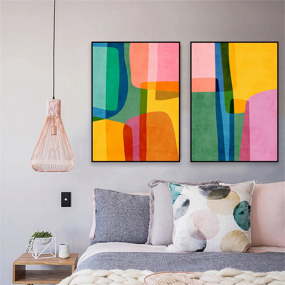 Colorful Vibrant Wall Art Poster Tones Lines Prints Abstract Rounded Shapes Art Poster Canvas Painting Bedroom Nursery Decor