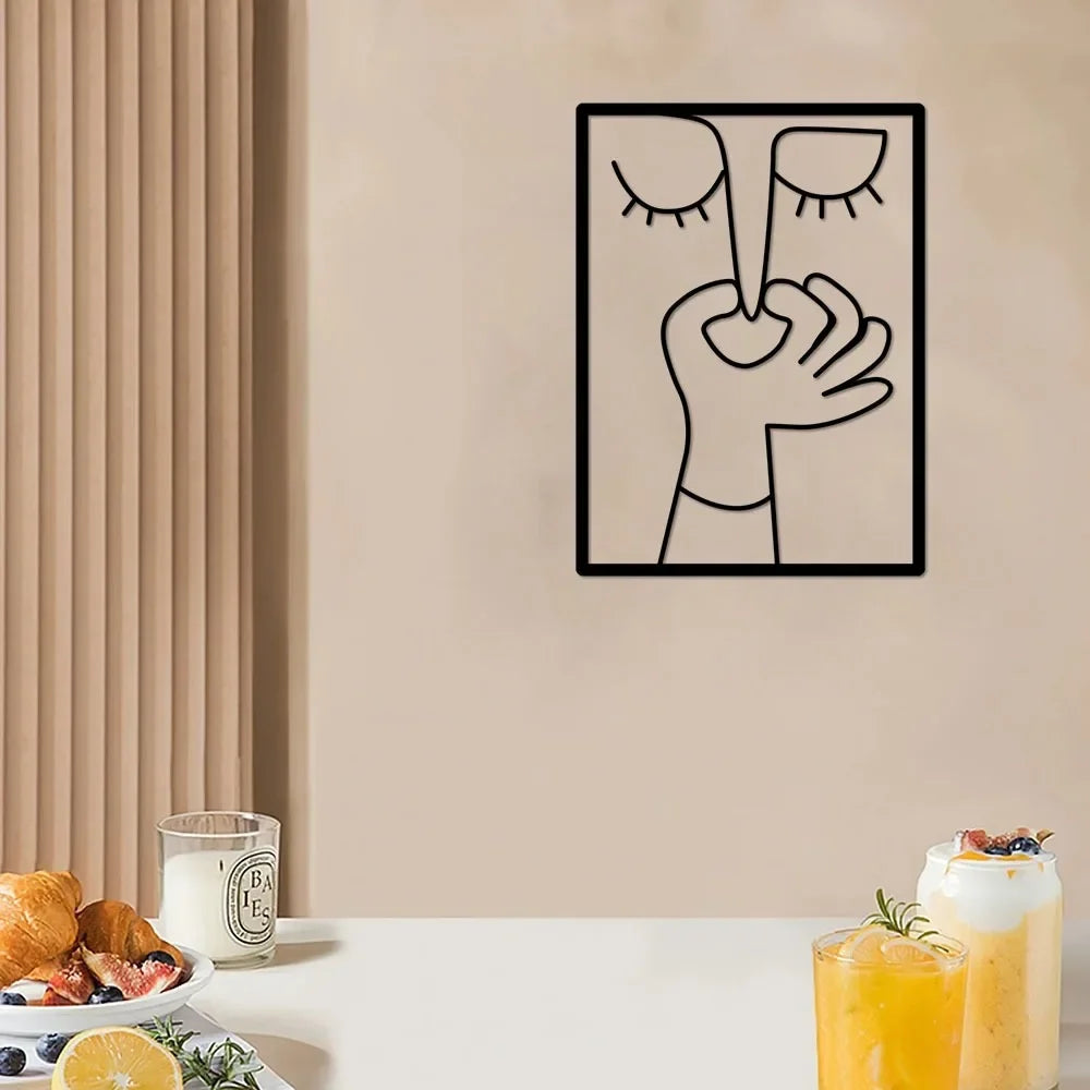 Metal Wall Art for Toilet: Funny Portrait with Minimal Line Art Design as Bathroom Sign & Restroom Decor