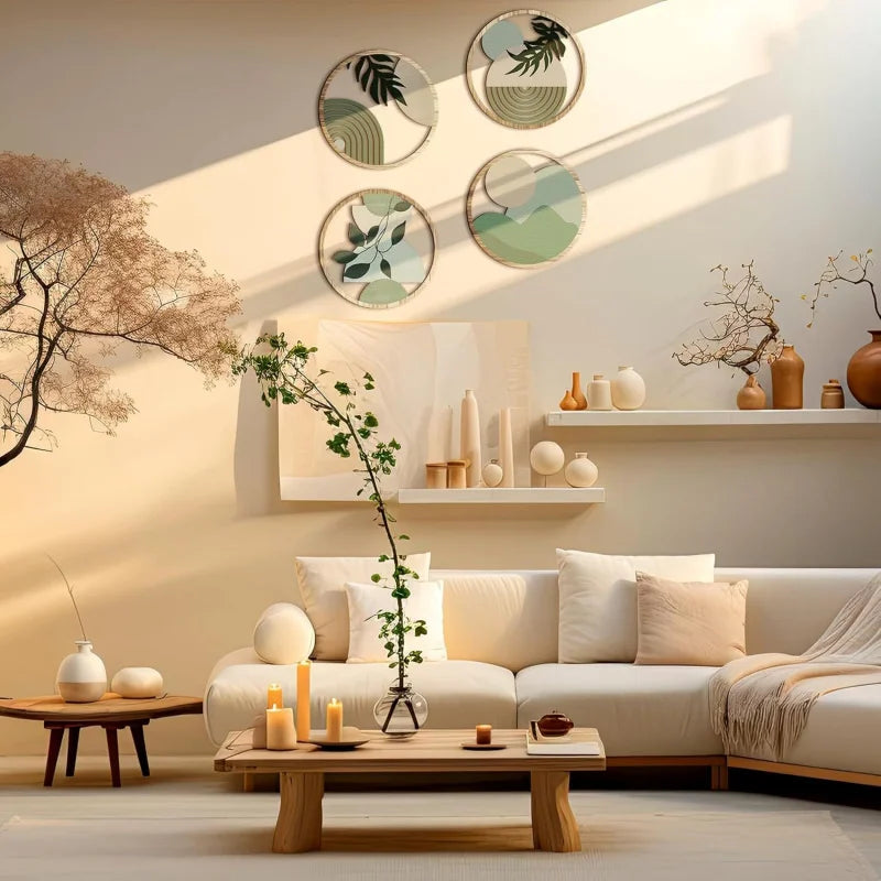 4 Bohemian Wall Art Set - Wooden Bohemian Decor,Geometric Hanging Artwork,Suitable for baby room,Farmhouse Aesthetic Minimalist