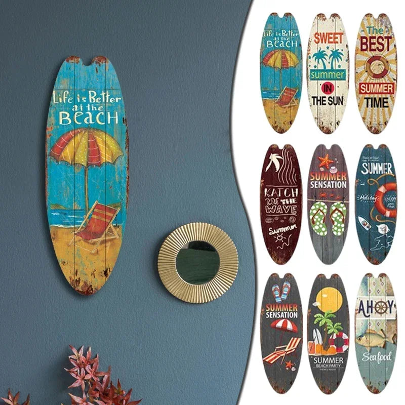 wall art room decor Vintage Wooden Sign Sea Surfboard Summer Beach Ocean Decorative Board Welcome Bar Home Wall Hanging Pendant
