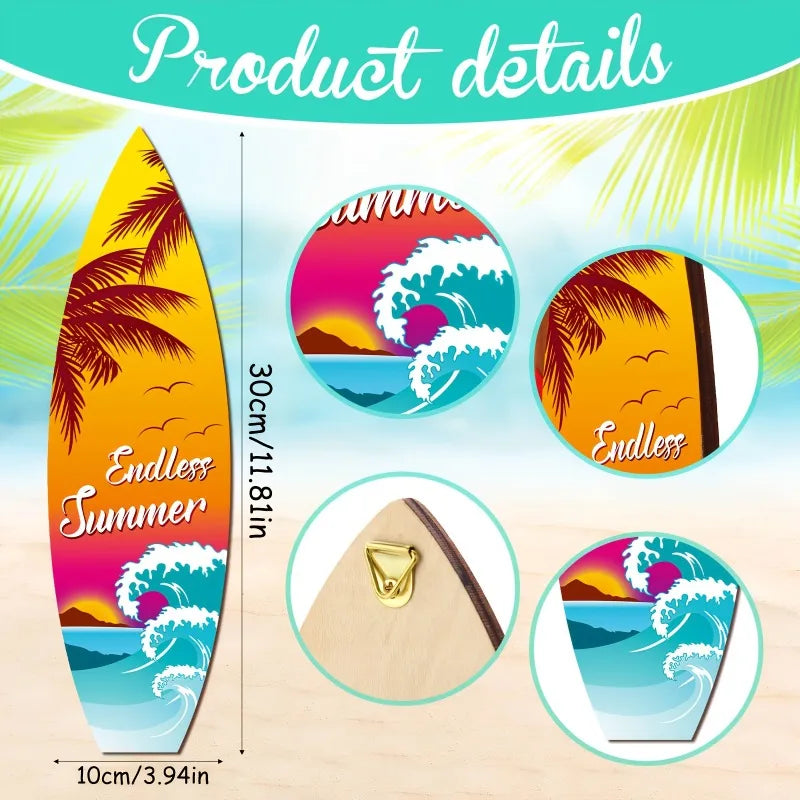 Vintage Surfboard Wall Art - Handcrafted Wooden Beach Decor for Coastal Farmhouse Living Rooms & Nautical Bathroom Spaces
