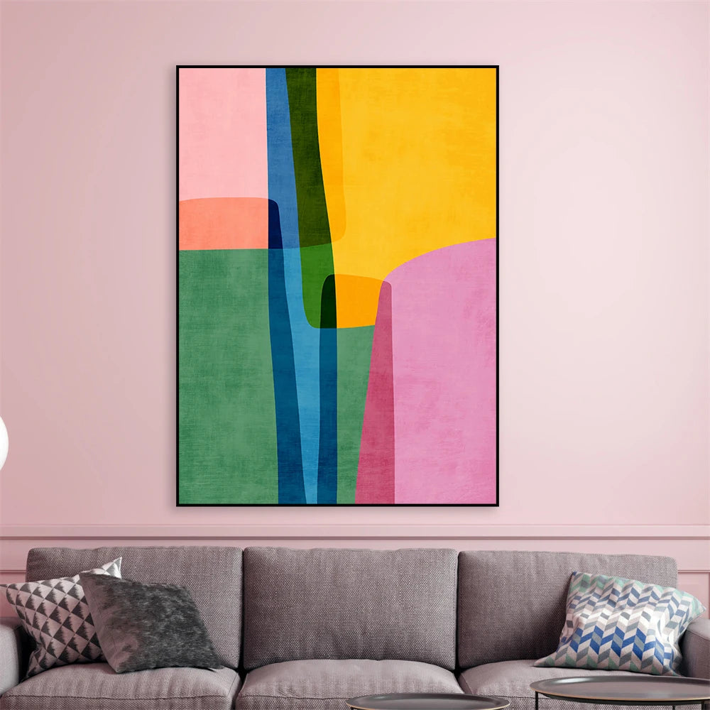 Colorful Vibrant Wall Art Poster Tones Lines Prints Abstract Rounded Shapes Art Poster Canvas Painting Bedroom Nursery Decor