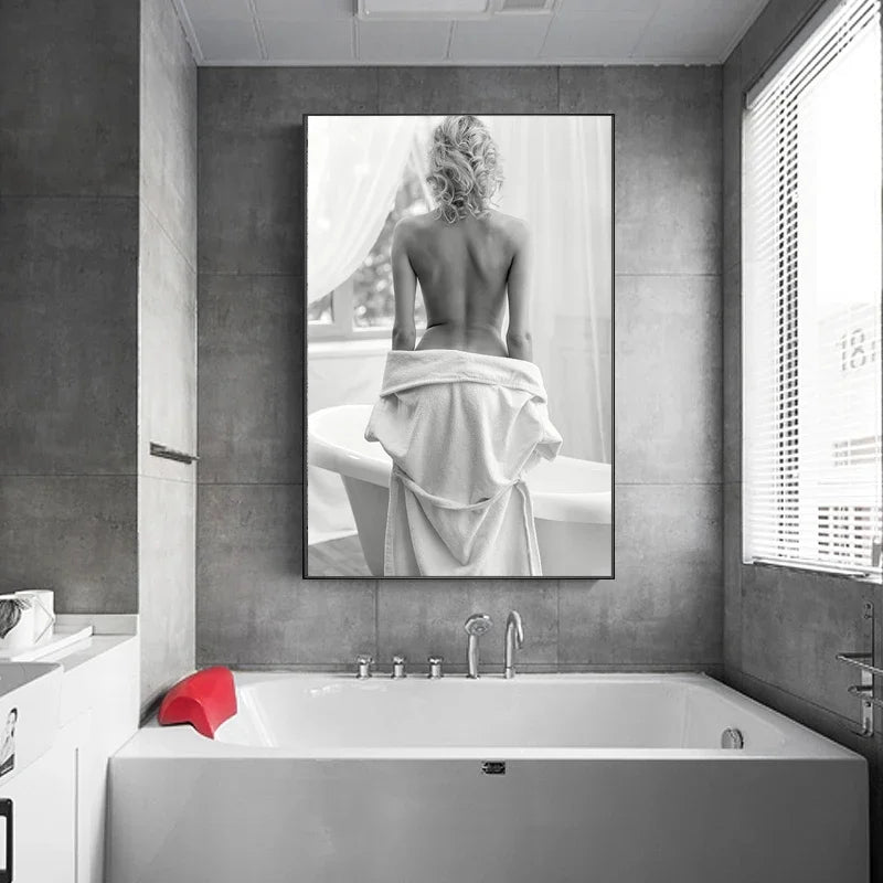 Modern Black and White Wall Art Fashion Sexy Woman Back Luxury Bathroom HD Canvas Poster Prints Home Bedroom Living Room Decor