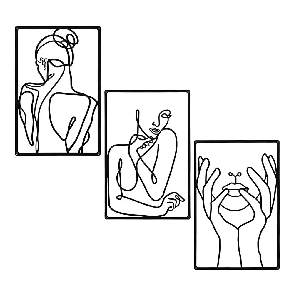 Metal Wall Art 3pcs Abstract Line Drawing Decor for Kitchen Bathroom Living Room and Living Room Wall Decor Metal Wall Hanging