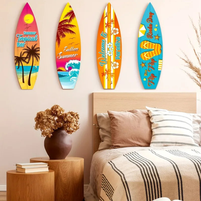 Vintage Surfboard Wall Art - Handcrafted Wooden Beach Decor for Coastal Farmhouse Living Rooms & Nautical Bathroom Spaces