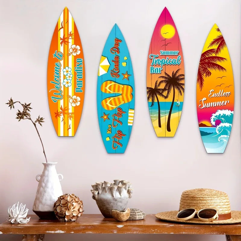 Vintage Surfboard Wall Art - Handcrafted Wooden Beach Decor for Coastal Farmhouse Living Rooms & Nautical Bathroom Spaces