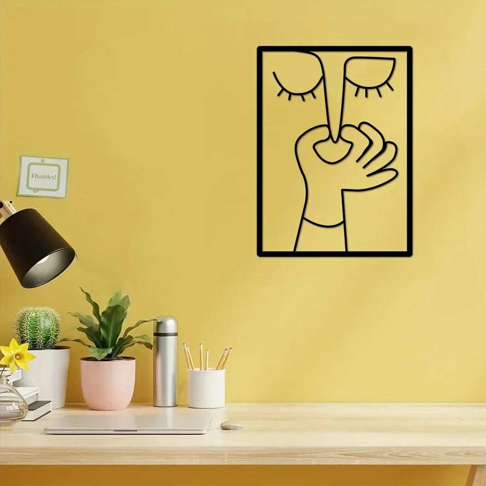 Metal Wall Art for Toilet: Funny Portrait with Minimal Line Art Design as Bathroom Sign & Restroom Decor