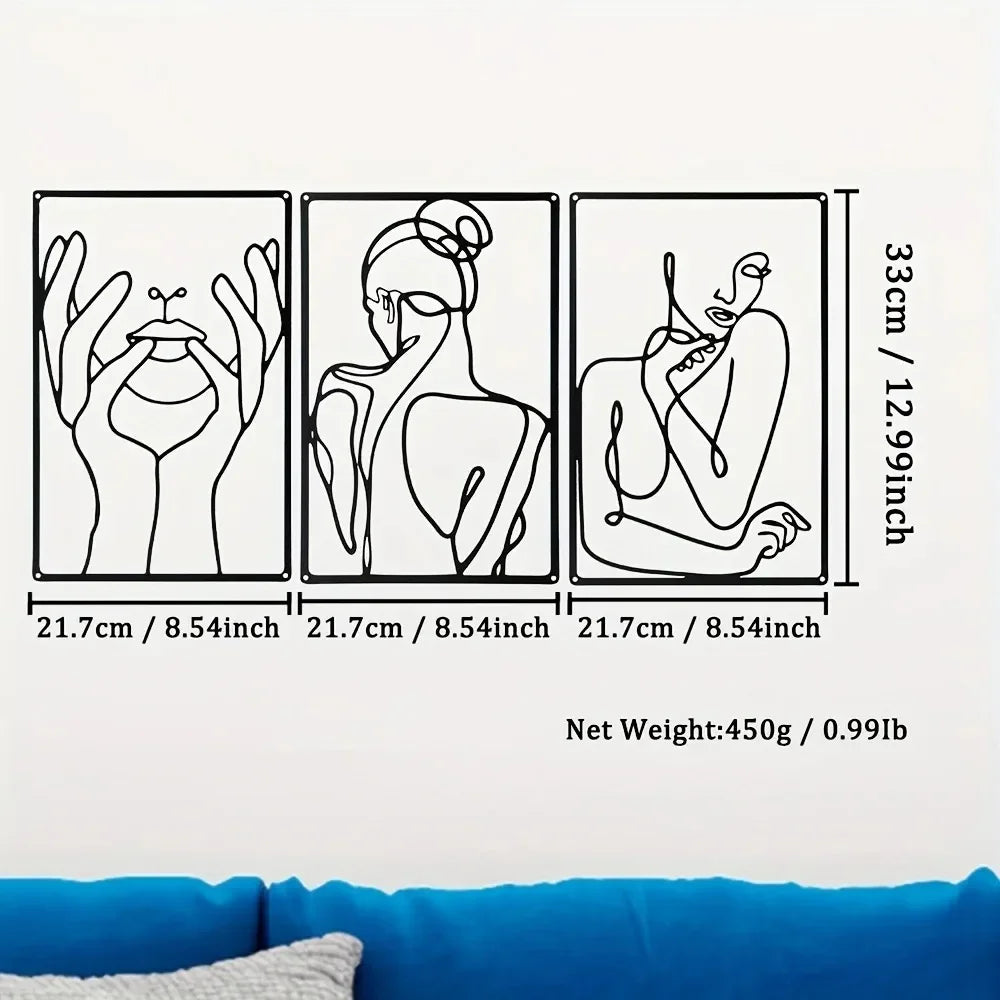Metal Wall Art 3pcs Abstract Line Drawing Decor for Kitchen Bathroom Living Room and Living Room Wall Decor Metal Wall Hanging