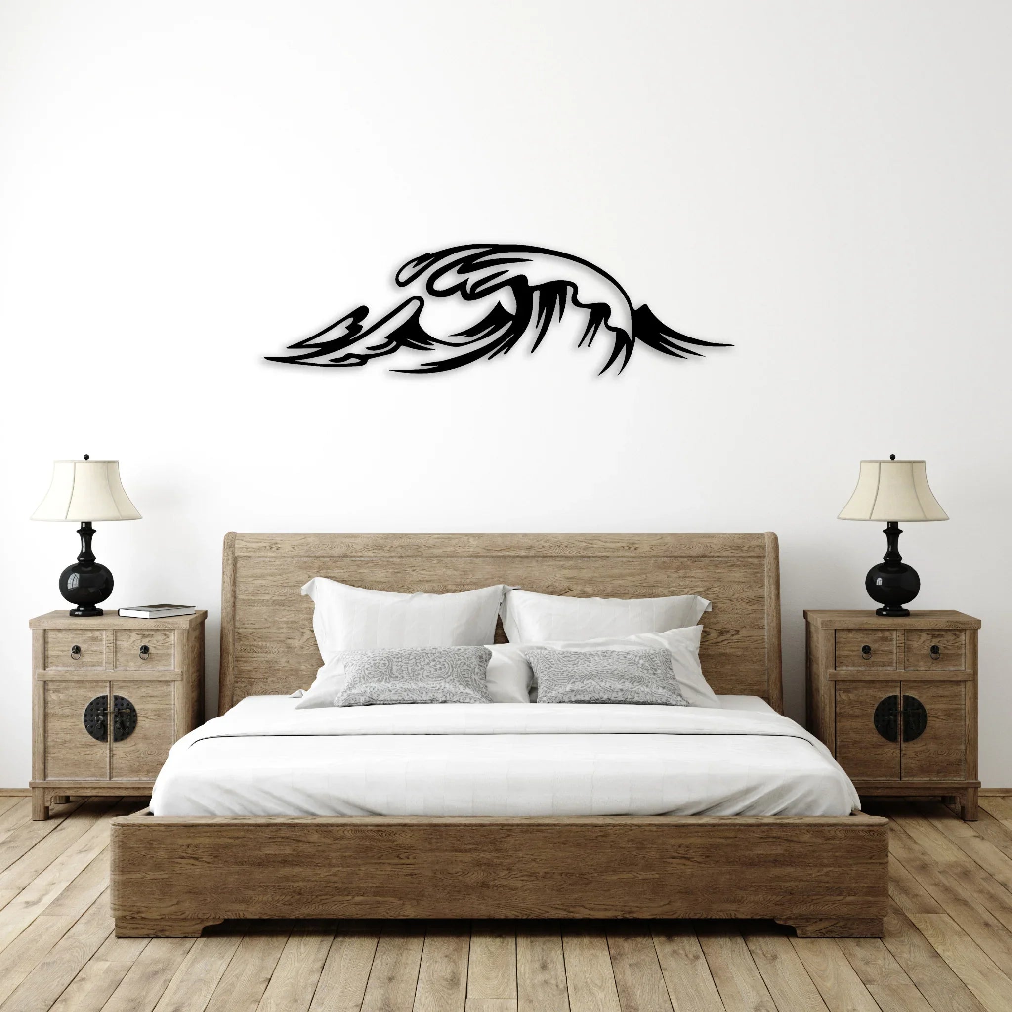 Wave Wall Decor Black Metal Wire Wall Art Ocean Coastal Sea Beach Pictures Surf Nursery Themed Hanging for Living Room Bathroom