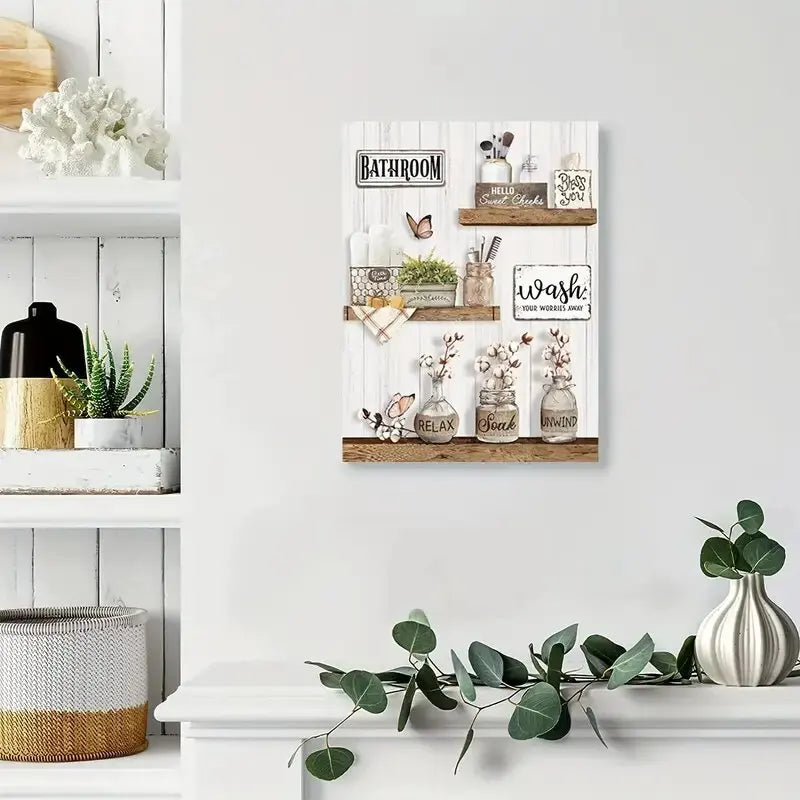 Bathroom wall decoration art: Simple floral and butterfly art printed canvas paintings - wall home decoration and ornaments