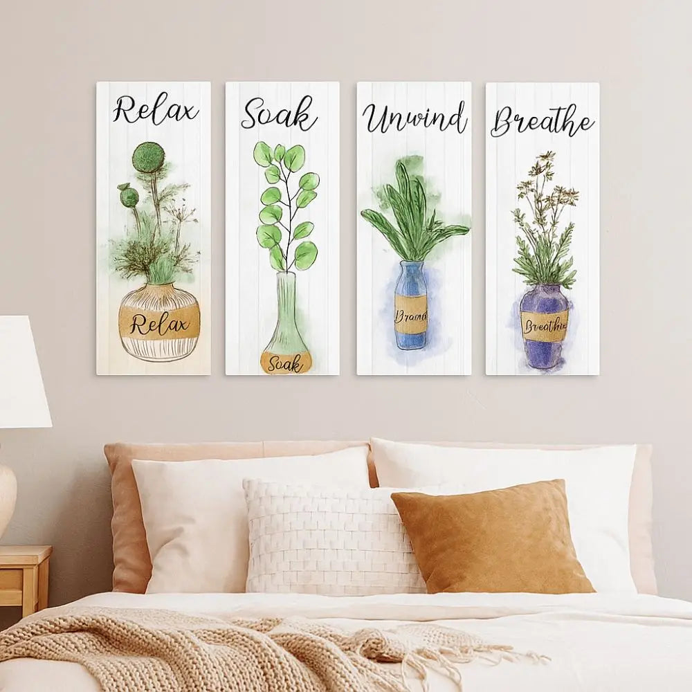 Wall Plate Wooden Floral Wall Art Rustic Style Decorative Plants Hanging Sign Handmade Wall Decor Paintings Bathroom Decor