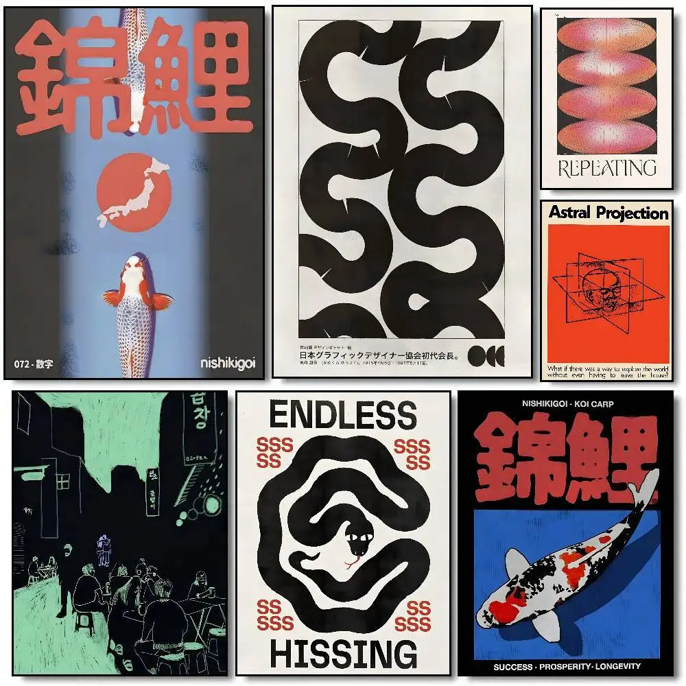 Classic Abstract Wall Art Japanese   Poster Wall Art Printing Waterproof Home Living Bed Room Bar Aesthetic Decor