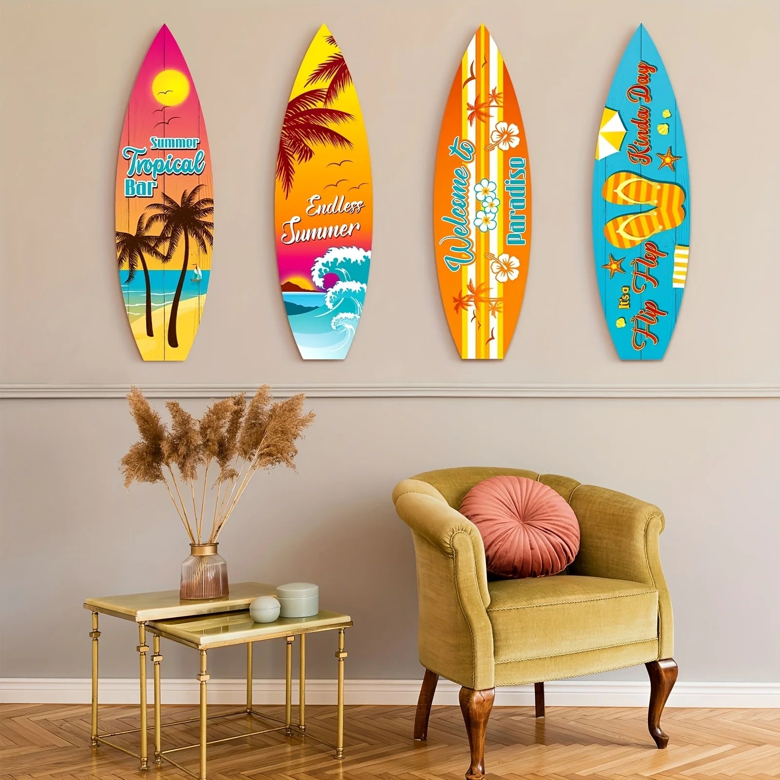 Vintage Surfboard Wall Art - Handcrafted Wooden Beach Decor for Coastal Farmhouse Living Rooms & Nautical Bathroom Spaces