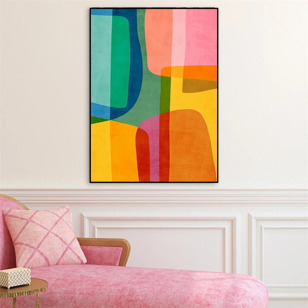 Colorful Vibrant Wall Art Poster Tones Lines Prints Abstract Rounded Shapes Art Poster Canvas Painting Bedroom Nursery Decor