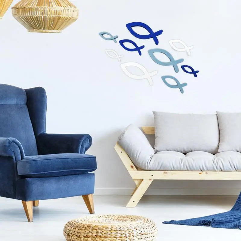 Wooden Fish Wall Art Handcrafted Ocean Fish Wall Decor with 9 Random Sizes Coastal Wall Decor for Living Room Bathroom Pool