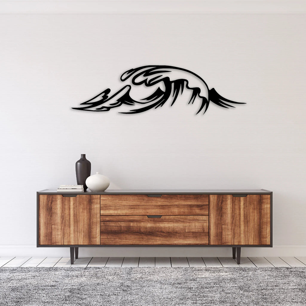 Wave Wall Decor Black Metal Wire Wall Art Ocean Coastal Sea Beach Pictures Surf Nursery Themed Hanging for Living Room Bathroom