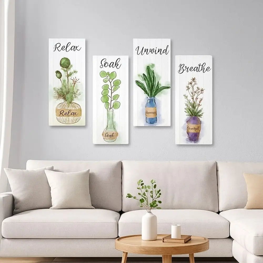 Wall Plate Wooden Floral Wall Art Rustic Style Decorative Plants Hanging Sign Handmade Wall Decor Paintings Bathroom Decor